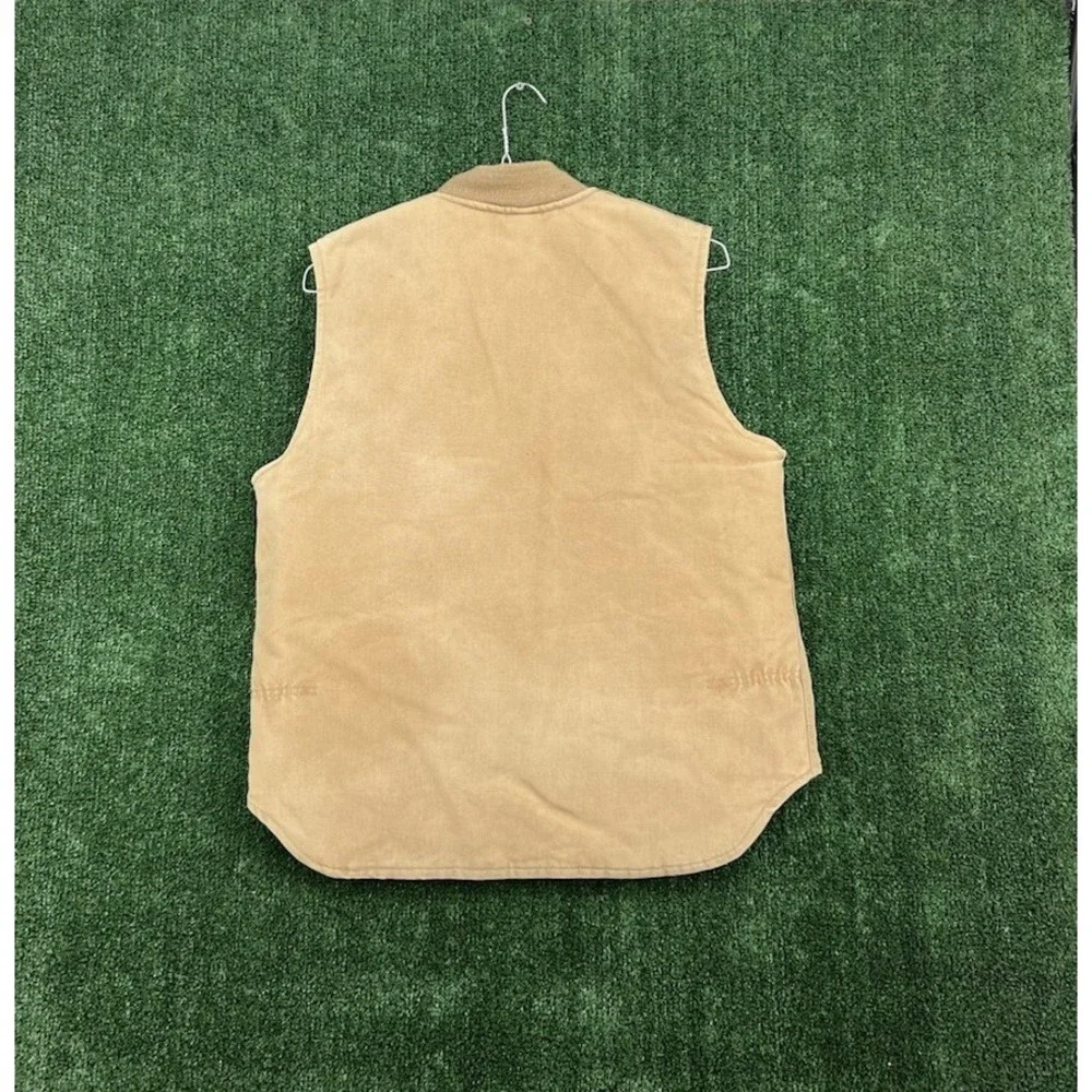 Carhartt Duck Vest Mens Large Tan Quilted Lined USA Made Vtg V0186 Faded Work
